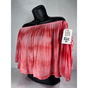 Billabong Match Up Crop Top Sz S Red Pink Tie Dye Off Shoulder Split Sleeve Top
